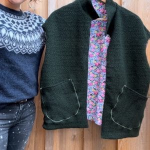 VESTE JEANNE DRAP DE LAINE VERT SANS MANCHE