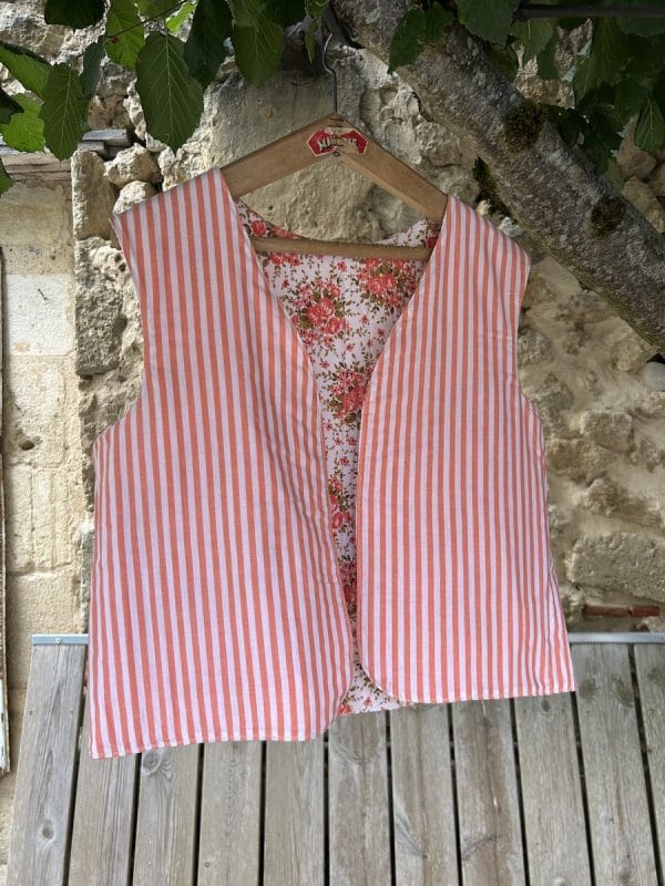 GILET DE BERGER CORAIL RAYÉ ET FLEURS – Image 6