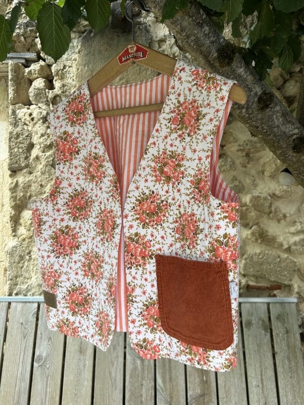 GILET DE BERGER CORAIL RAYÉ ET FLEURS – Image 2