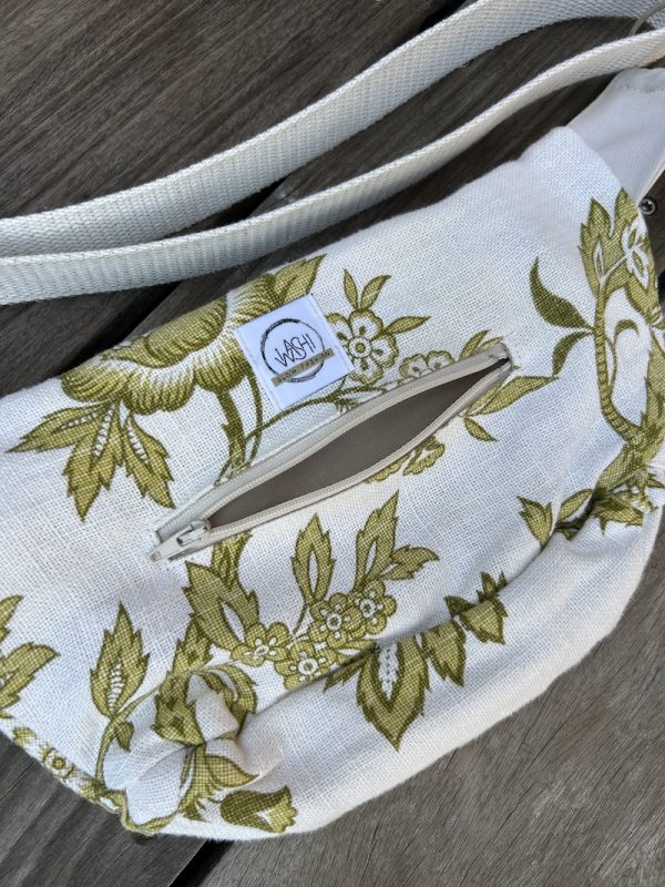SAC BANANE GROSSES FLEURS KAKI ET ECRU – Image 4