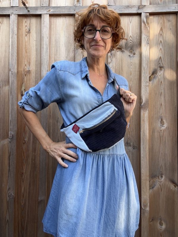 BANANE VELOURS BLEU PATCHWORK