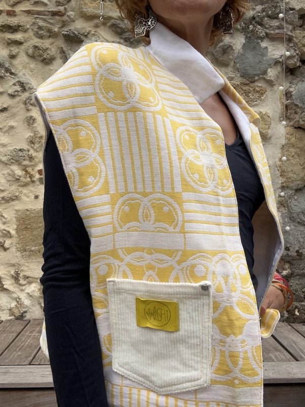 VESTE JEANNE SANS MANCHE JAUNE VINTAGE – Image 2